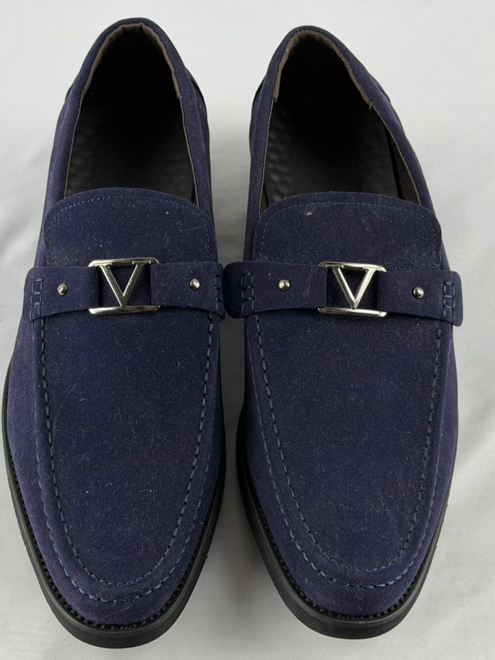 Men's Blue Suede Metal Buckle Slip-On Dress Loafers Shoes Size 44 US 10.5-11